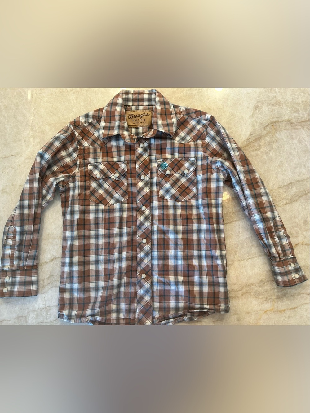 Wrangler Retro Boys M 7/8 Western Plaid Pearl Snap Shirt